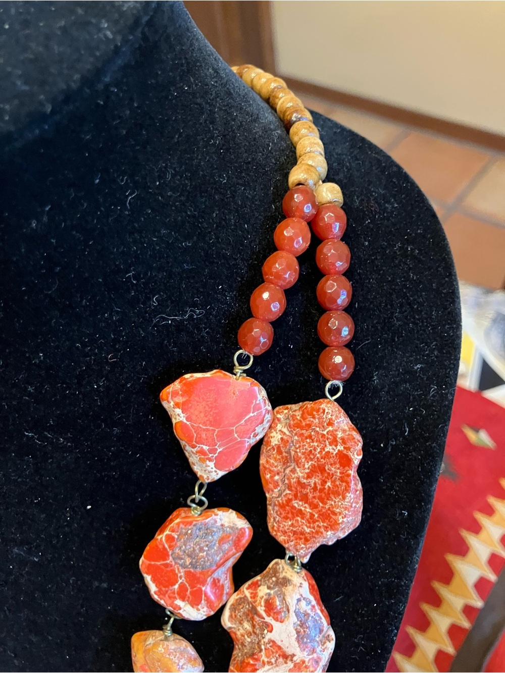 RED/ORANGE AND PINK SEA SEDIMENT  JASPER STATEMENT NECKLACE - Picture 10 of 12